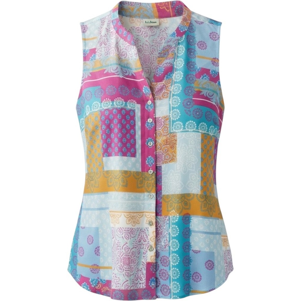 J.Jill Women Sleeveless Top L Multi Patchwork Rayon Boho Mandala Art To Wear